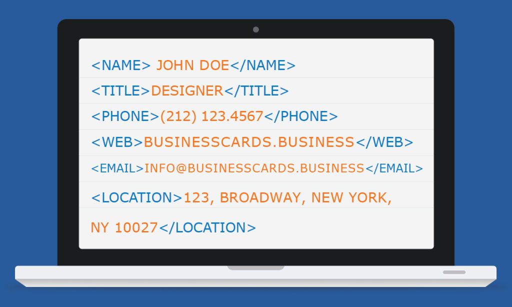 IDE Programming Editor Business Card Template with XML