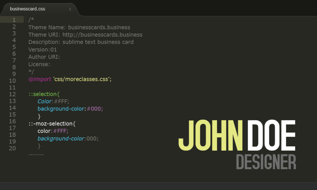 Sublime Text Template Design for Business Cards